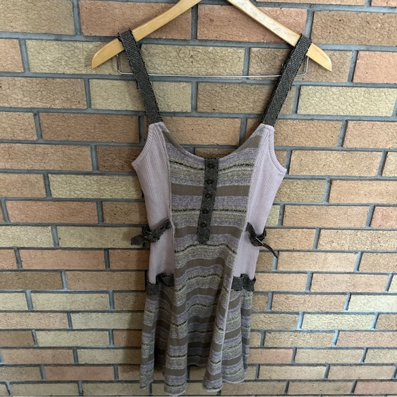 Free People Pink Sepia Striped Buckle Patchwork Sleeveless Knit Sweater Dress M - Picture 1 of 8